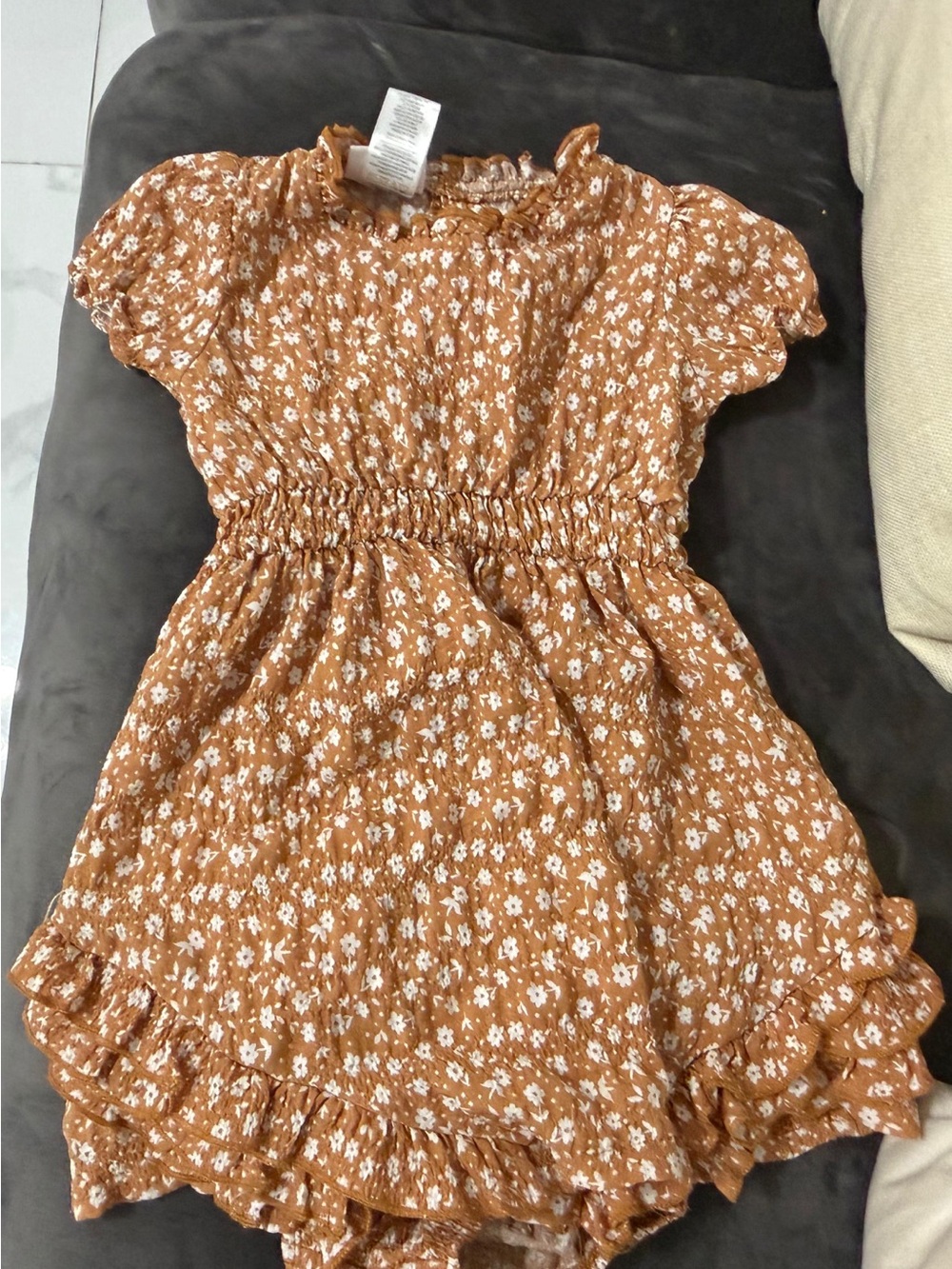 Girls' Rust Floral Ruffle Dress - Unbranded